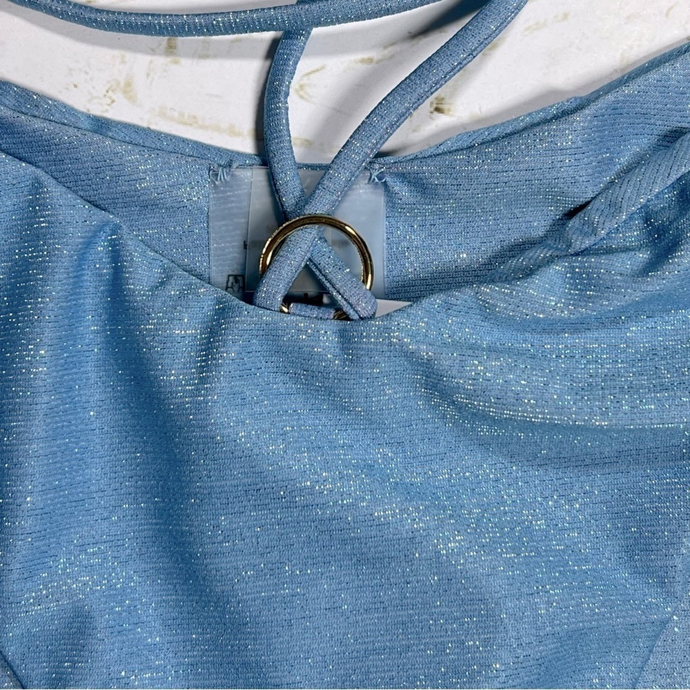 Monica Hansen | Strappy Waist Criss Cross Bikini Bottom Shimmery Blue Lurex | XS - Picture 6 of 10
